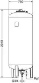 Produktzeichnung eines zylindrischen Behälters von IMI Hydronic Engineering, mit Maßangaben und Anschlussstellen. Vertikale Anordnung und präzise technische Details sind sichtbar.